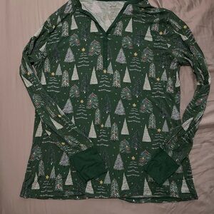 Green Tree Patterned Long Sleeve pajama top